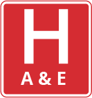 Image showing a road sign illustrating a Hospital A&E department